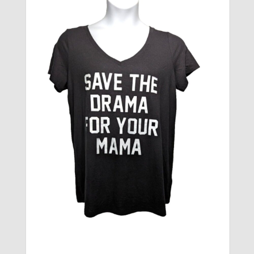 NWOT Torrid Save The Drama For Your Mama Black V-Neck Slim Fit Tee 0 (Large)